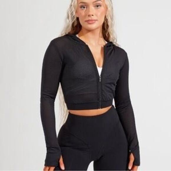 Buff Bunny Collection Black Cropped Full-Zip Workout Hoodie Jacket - Size M - Picture 1 of 7